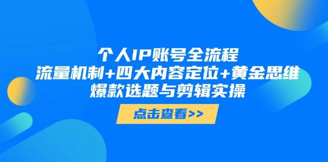 个人IP账号全流程：流量机制+四大内容定位+黄金思维, 爆款选题与剪辑实操-鼎铸网