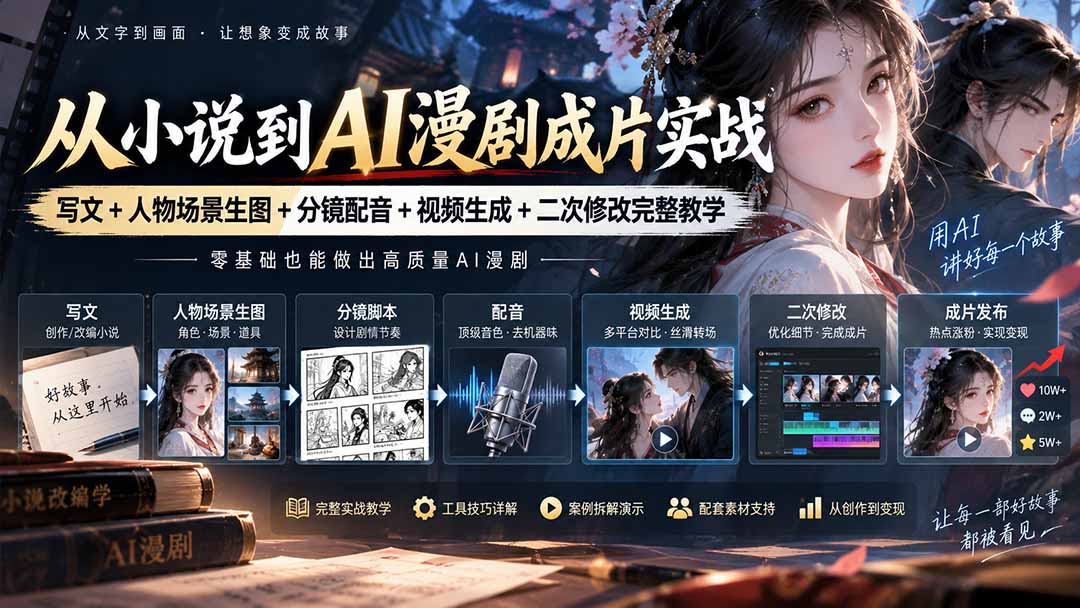 从小说到AI漫剧成片实战：写文+人物场景生图+分镜配音+视频生成+二次修改完整教学-鼎铸网