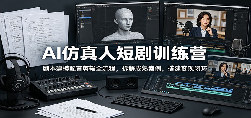 AI仿真人短剧训练营：剧本建模配音剪辑全流程，拆解成熟案例，搭建变现闭环-鼎铸网