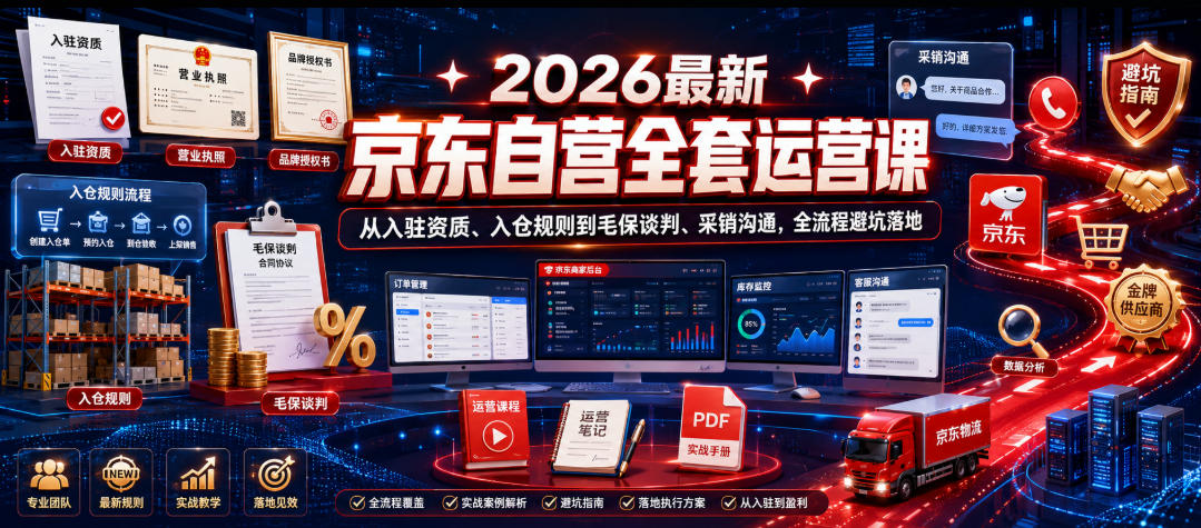 2026最新京东自营全套运营课,从入驻资质、入仓规则到毛保谈判、采销沟通,全流程避坑落地-鼎铸网