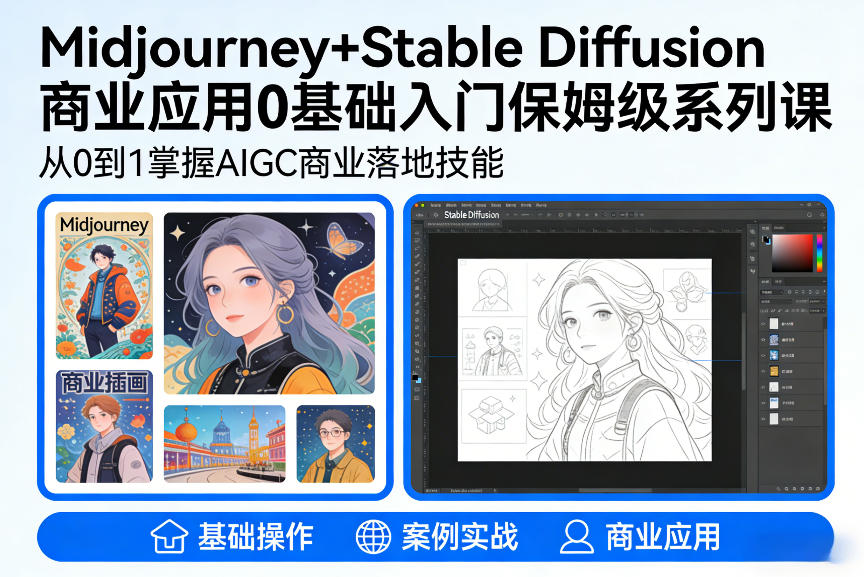 b995209fdb45092bd4792af43823f26a.jpeg AIGC商业应用Midjourney+Stable Diffusion教程,0基础入门保姆级系列课