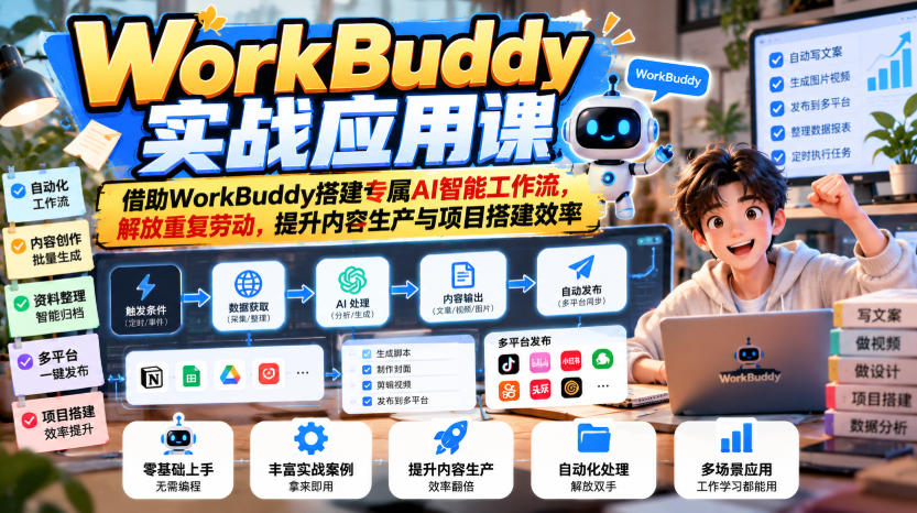b9f56770f421754b8e6b43a32972eb2a.jpeg WorkBuddy实战应用课,借助WorkBuddy搭建专属AI智能工作流,解放重复劳动,提升内容生产与项目搭建效率