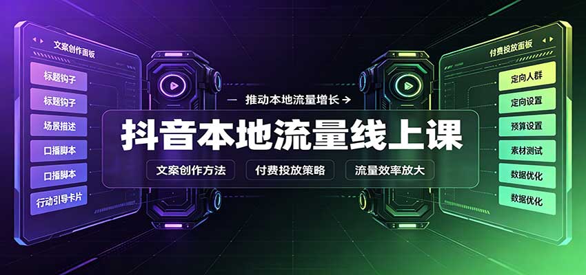 抖音本地流量线上课:账号搭建拍摄剪辑,文案创作与付费投放教学-鼎铸网
