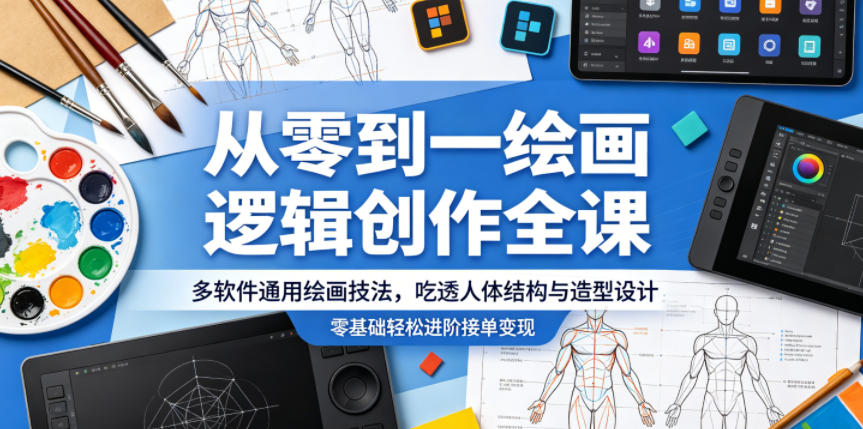 从零到一绘画逻辑创作全课,多软件通用绘画技法,吃透人体结构与造型设计,零基础轻松进阶接单变现-鼎铸网