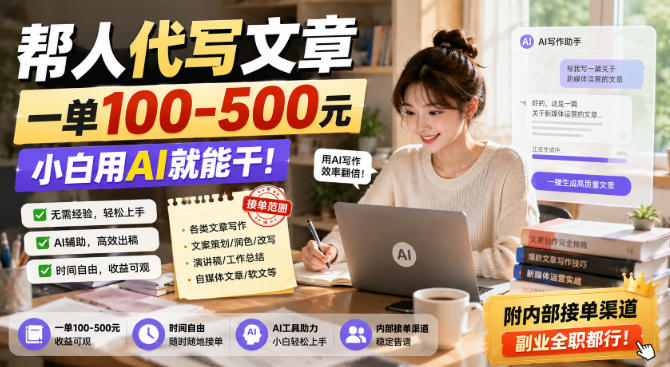 ba74f359616e962638c74a0eec086407.jpeg 帮人代写文章,一单100-500,小白用AI就能干,附内部接单渠道,副业全职都行【揭秘】
