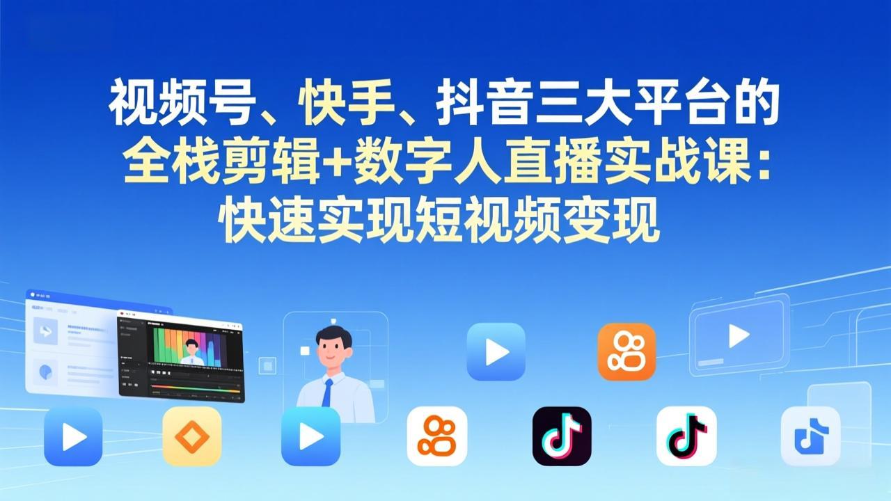 视频号+快手+抖音三大平台的全栈剪辑+数字人直播实战课-3月更新：快速实现短视频变现-鼎铸网