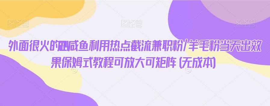 外面很火的2024咸鱼利用热点截流兼职粉/羊毛粉当天出效果保姆式教程可放大可矩阵(无成本)-鼎铸网