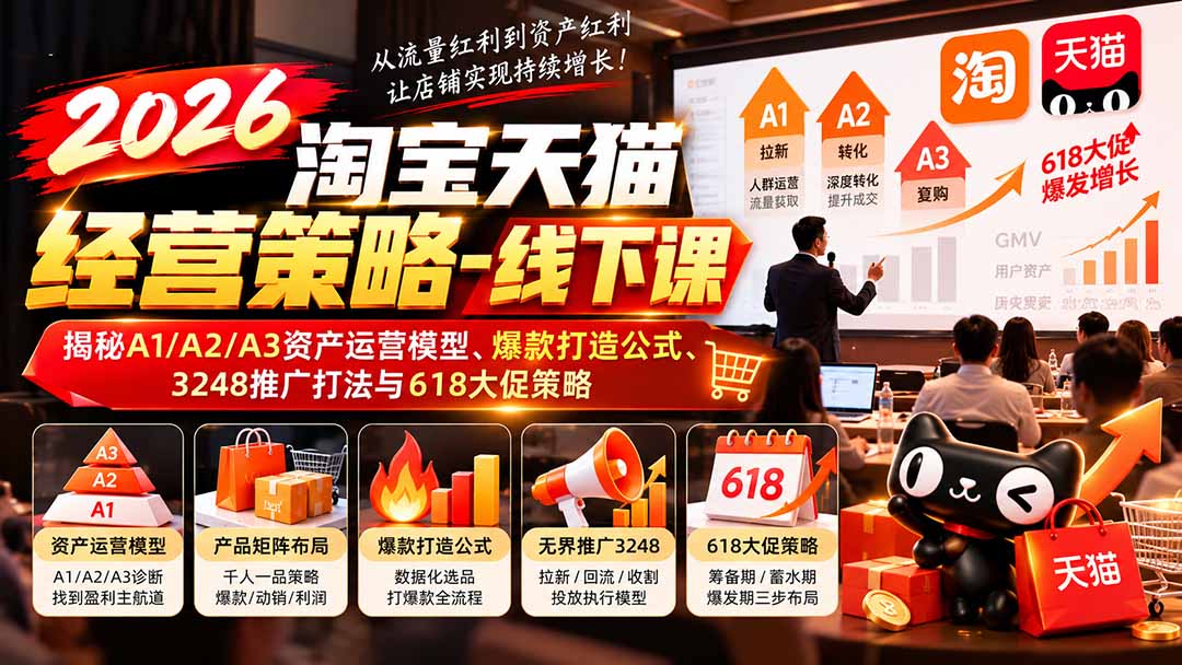 bb74f3f1950cf1e86a19d0fc2311210d.jpeg 2026淘宝天猫经营策略-线下课:揭秘A1/A2/A3资产运营模型、爆款打造公式、3248推广打法与618大促策略