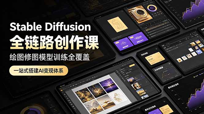 bbda1df58d99bc9a93c542bbecef20ea.jpeg Stable Diffusion全链路创作课,绘图修图模型训练全覆盖,一站式搭建AI变现体系