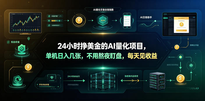 24小时挣美金的AI量化项目，单机日入几十美刀，不用熬夜盯盘，每天见收益【揭秘】-鼎铸网