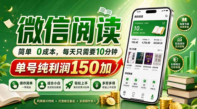 最新微信阅读,每日10分钟,单号利润150+,可批量放大操作,简单0成本-鼎铸网