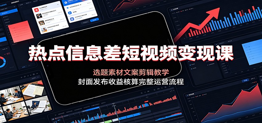 热点信息差短视频变现课：选题素材文案剪辑教学，封面发布收益核算完整运营流程-鼎铸网