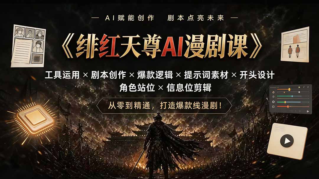 绯红天尊AI漫剧课｜工具运用×剧本创作×爆款逻辑×提示词素材×开头设计×角色站位×信息位剪辑-鼎铸网