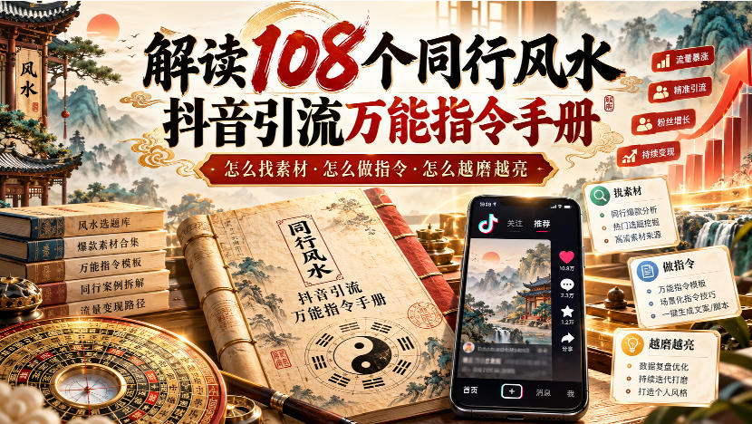 解读108个同行风水抖音引流万能指令手册，怎么找素材·怎么做指令·怎么越磨越亮【文档】-鼎铸网