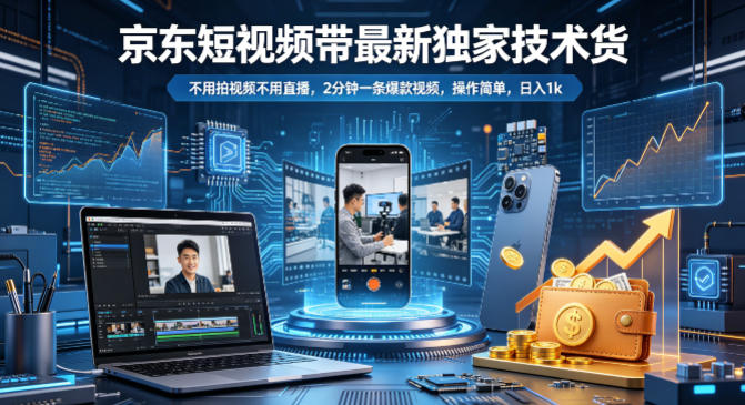京东短视频带货最新独家技术,不用拍视频不用直播,2分钟一条爆款视频,操作简单,日入1k+【揭秘】-鼎铸网