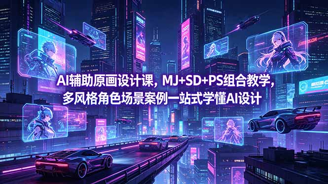AI辅助原画设计课,MJ+SD+PS组合教学,多风格角色场景案例一站式学懂AI设计-鼎铸网