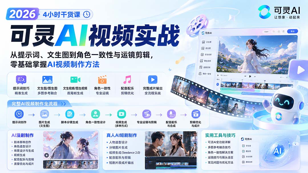 bff40b91434c590ea7b28fba569f9172.jpeg 2026可灵AI视频实战-4小时干货课:从提示词、文生图到角色一致性与运镜剪辑,零基础掌握AI视频制作方法