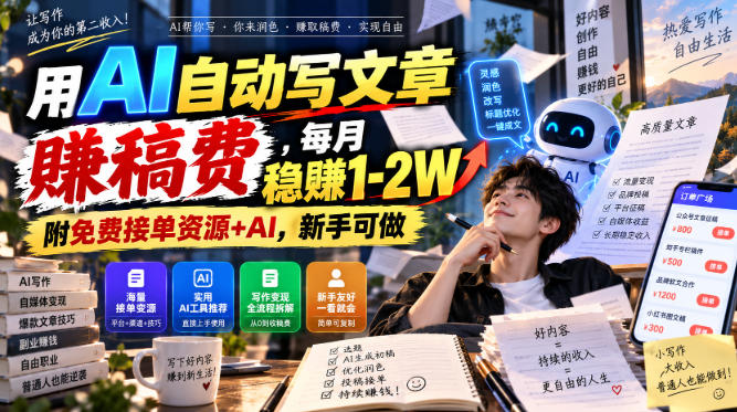 c006243ff46fd0c13fa103a66fb3d21b.jpeg 用AI自动写文章賺稿费,每月稳賺1-2W,附免费接单资源+AI,新手可做【揭秘】
