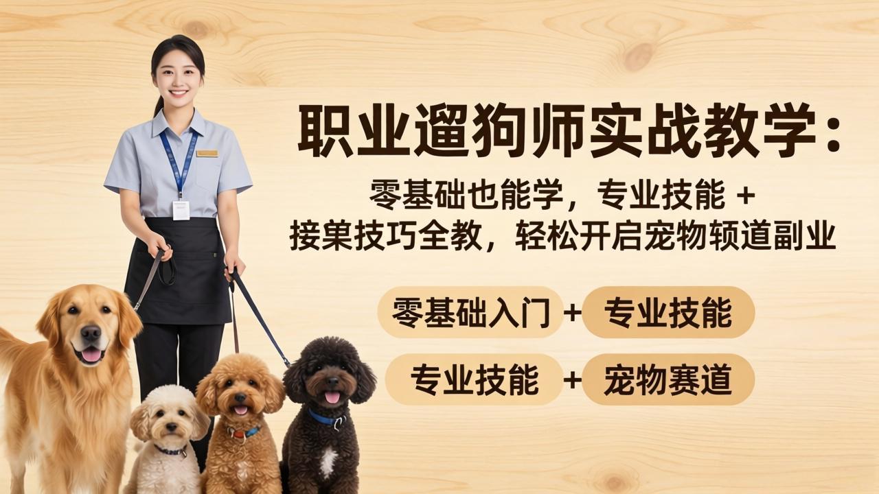 职业遛狗师实战教学:零基础也能学,专业技能 + 接单技巧全教,轻松开启宠物赛道副业-鼎铸网