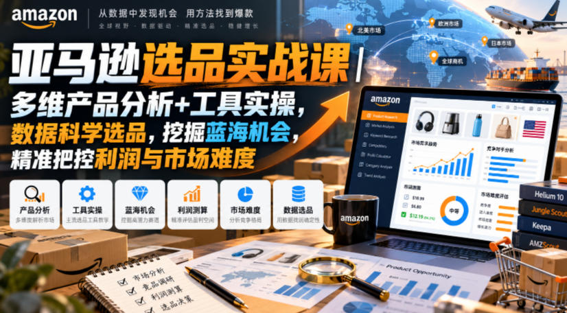 亚马逊选品实战课｜多维产品分析+工具实操，数据科学选品，挖掘蓝海机会，精准把控利润与市场难度-鼎铸网