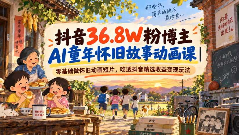 c08f260ef7693d7516cbbb276c897d11.jpeg 抖音36.8W粉博主AI童年怀旧故事动画课|零基础做怀旧动画短片,吃透抖音精选收益变现玩法