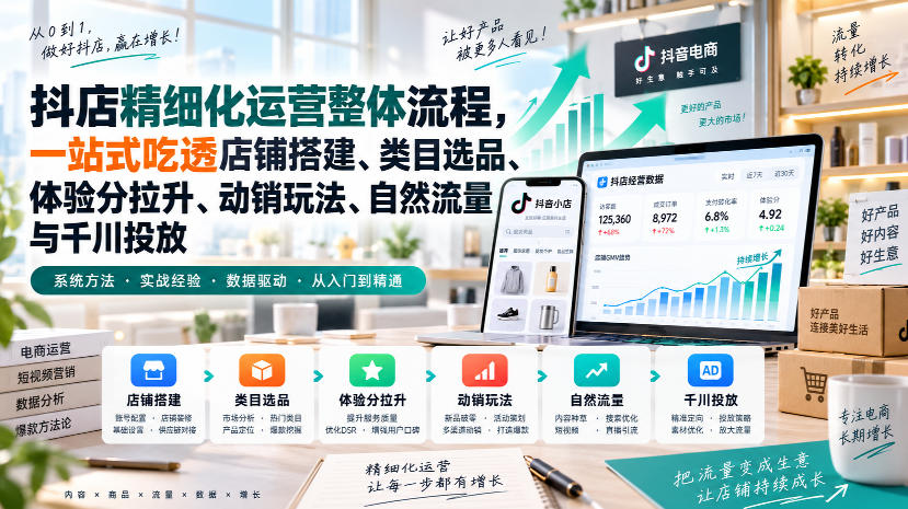 c0e9dbe31a4381dc4d6af9b8a7701c87.jpeg 李哥电商-抖店精细化运营整体流程,一站式吃透店铺搭建、类目选品、体验分拉升、动销玩法、自然流量与千川投放