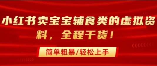 小红书卖宝宝辅食类的虚拟资料，从引流到私域变现，全程干货，简单粗暴，轻松上手-鼎铸网