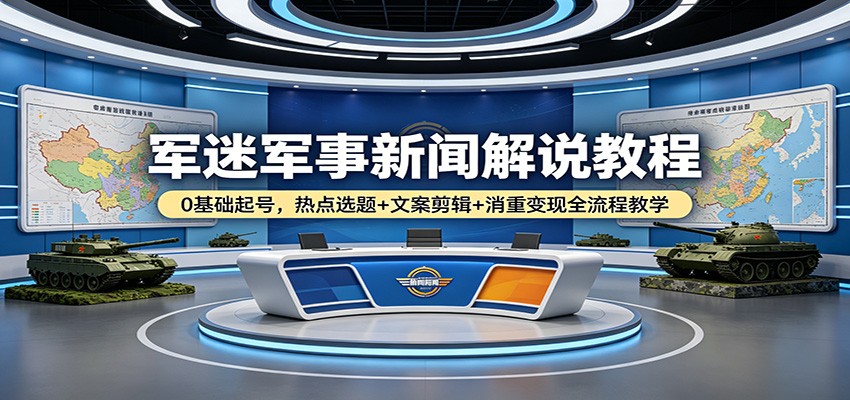 军迷军事新闻解说教程:0基础起号,热点选题+文案剪辑+消重变现全流程教学-鼎铸网