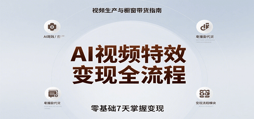 AI视频特效变现全流程，零基础7天掌握视频生产到橱窗带货变现-鼎铸网