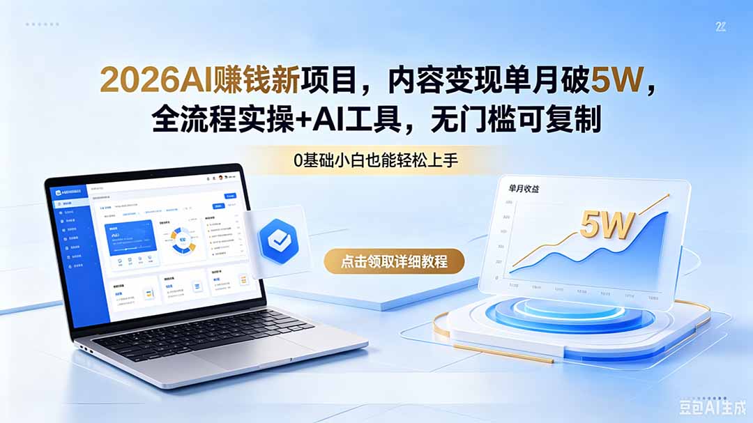 2026AI赚钱新项目，内容变现单月破5W，全流程实操+AI工具，无门槛可复制-鼎铸网