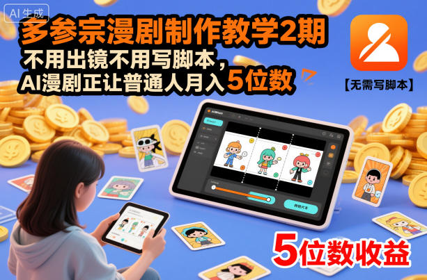 c1fcb17ad836e7d8f4ef7d00dbd39d01.jpeg 多参宗漫剧制作教学2期,不用出镜不用写脚本,AI漫剧正让普通人月入5位数