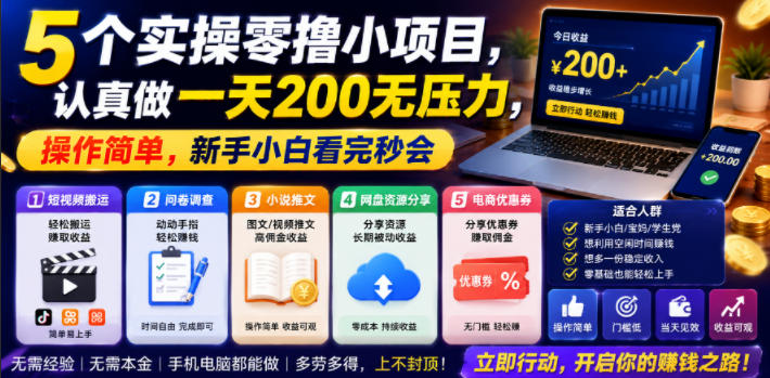 5个实操零撸小项目，认真做一天200无压力，操作简单，新手小白看完秒会【揭秘】-鼎铸网