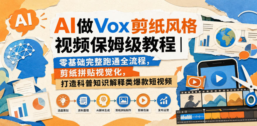 c28ba02b2e401f384a07b8474fc22c7f.jpeg AI做Vox剪纸风格视频保姆级教程|零基础完整跑通全流程,剪纸拼贴视觉化,打造科普知识解释类爆款短视频