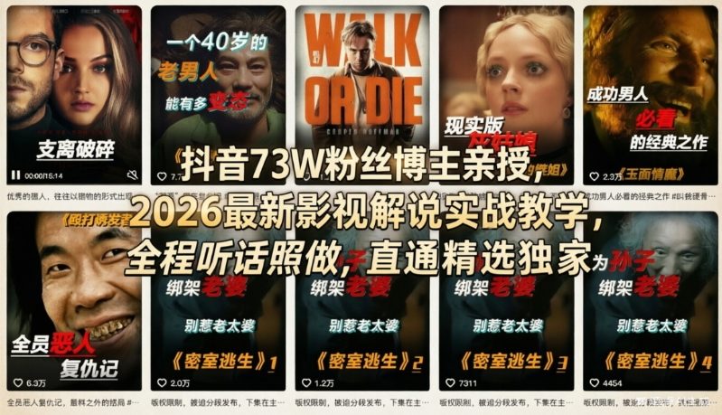 c2e7b9813d58ca4c5f773f30bf0504e0.jpeg 抖音73W粉丝博主亲授,2026最新影视解说实战教学,全程听话照做,直通精选独家