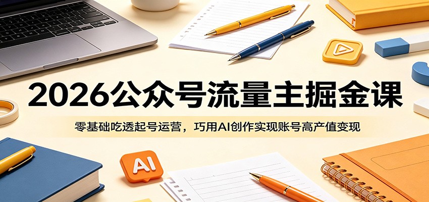 2026公众号流量主掘金课:零基础吃透起号运营,巧用AI创作实现账号高产值变现-鼎铸网