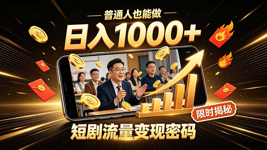 一部手机做短剧分发,不用真人出镜、不用拍摄剧本,快手流量变现日赚千元-鼎铸网