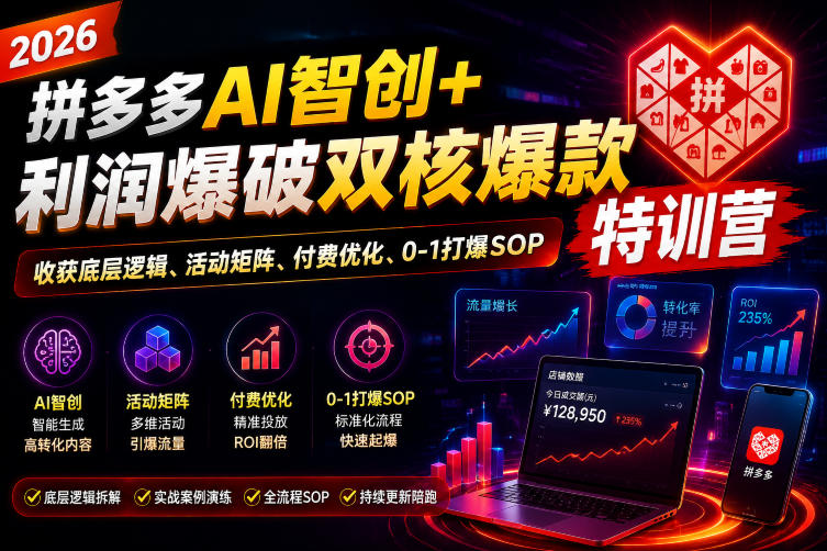 c394acae73b2f3f686323bc73a79a7e4.jpeg 2026拼多多AI智创+利润爆破双核爆款特训营,收获底层逻辑、活动矩阵、付费优化、0-1打爆SOP(更新0727)