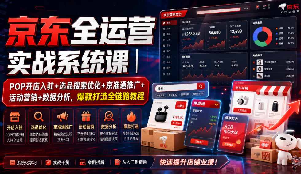 c47d26021c597b47f9db3a408c268e2a.jpeg 京东全运营实战系统课|POP开店入驻+选品搜索优化+京准通推广+活动营销+数据分析,爆款打造全链路教程