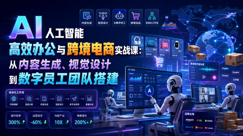 c4a01e59d255c2a3d09fded6a9608bdc.jpeg AI人工智能高效办公与跨境电商实战课:从内容生成、视觉设计到数字员工团队搭建