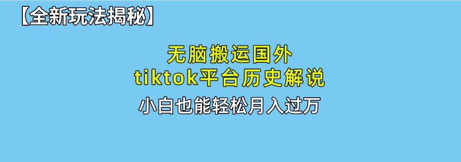 无脑搬运国外tiktok历史解说 无需剪辑，简单操作，轻松实现月入过万-鼎铸网