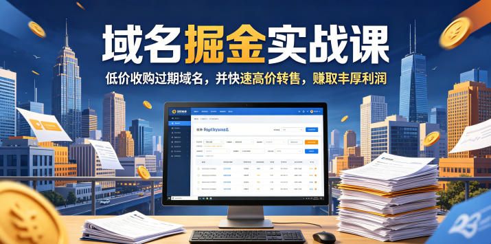域名交易掘金实战课,低价收购过期域名,并快速高价转售,賺取丰厚利润【原创双语字幕】-鼎铸网
