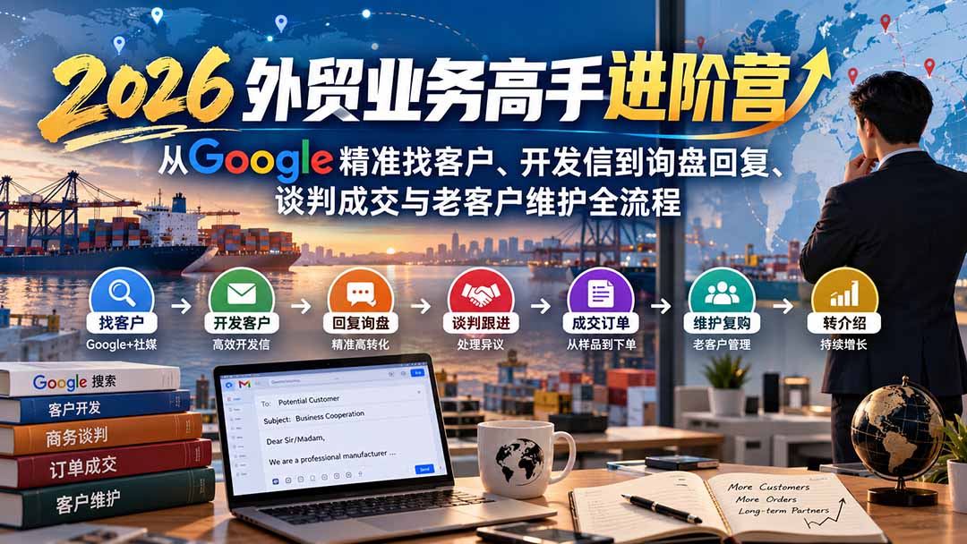 2026外贸业务高手进阶营：从Google精准找客户、开发信到询盘回复、谈判成交与老客户维护全流程-鼎铸网