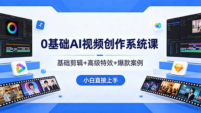 0基础AI视频创作系统课,基础剪辑+高级特效+爆款案例,小白直接上手-鼎铸网