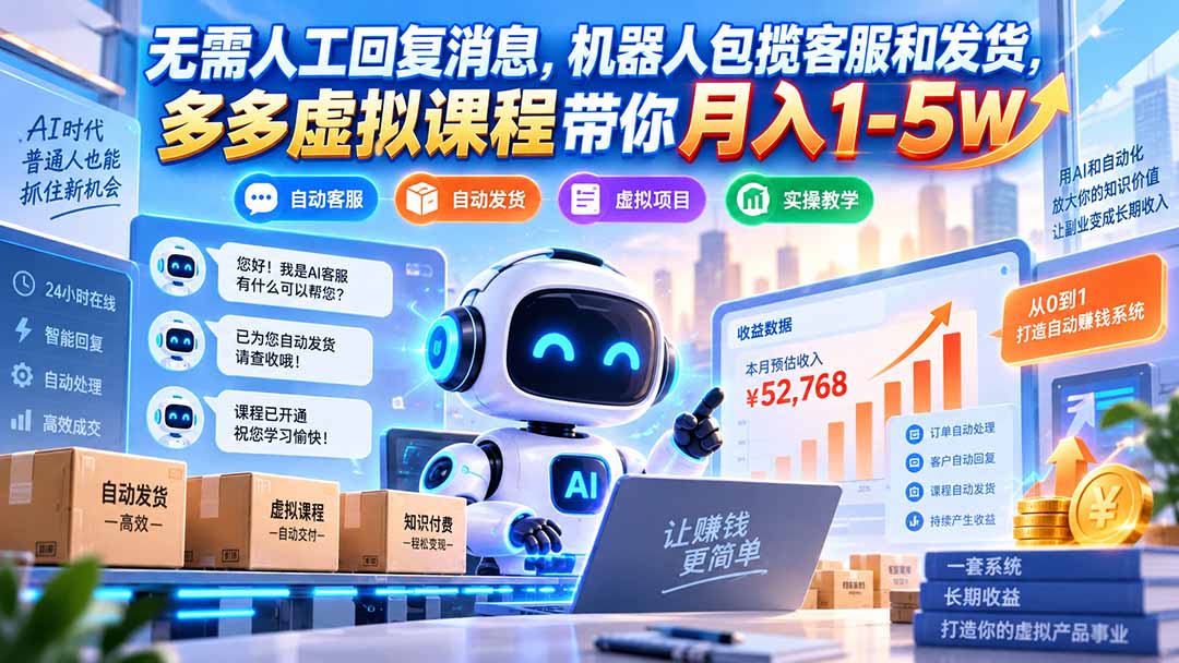 c5eba0d830c5cb8865acd8f0603e9d17.jpeg 无需人工回复消息,机器人包揽客服和发货,多多虚拟课程带你月入1-5W
