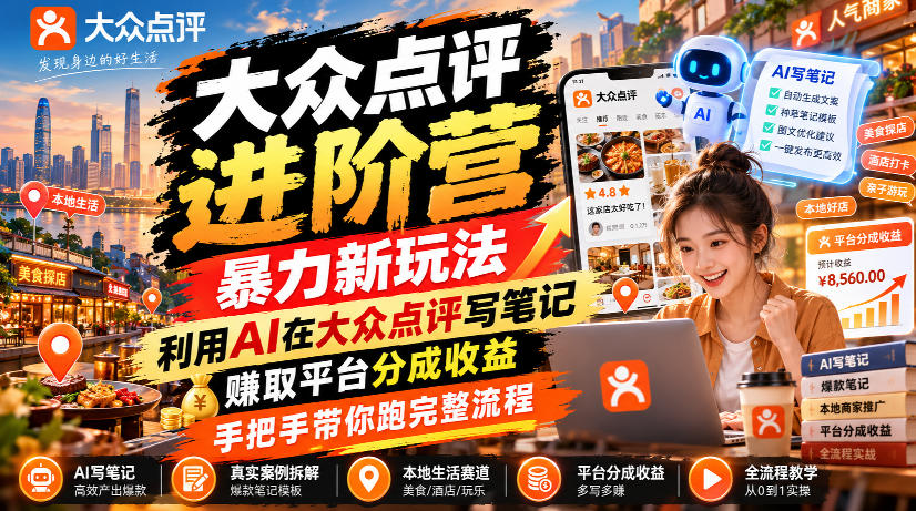c5edf158bd44319ed6ceb2003e73ef73.jpeg 大众点评进阶营,暴力新玩法,利用AI在大众点评写笔记, 賺取平台分成收益,手把手带你跑完整流程