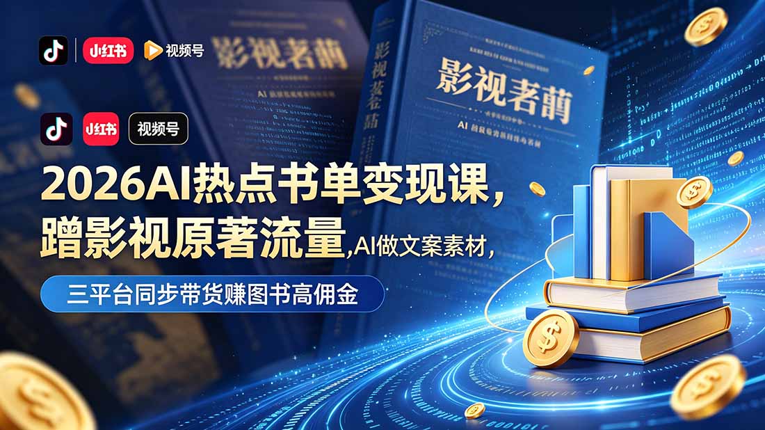 2026AI热点书单变现课,蹭影视原著流量,AI做文案素材,三平台同步带货赚图书高佣金-鼎铸网