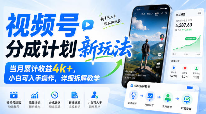 c64e66d07e20530ac5c4138f7713adce.jpeg 视频号分成计划新玩法,当月累计收益4k+,小白可入手操作,详细拆解教学