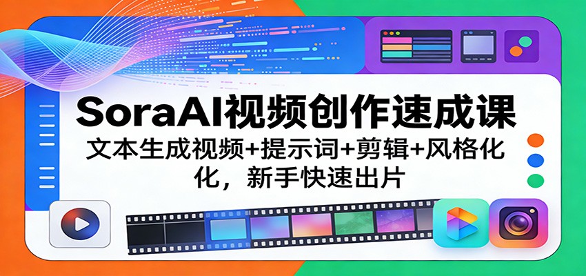 SoraAI视频创作速成课：文本生成视频+提示词+剪辑+风格化，新手快速出片-鼎铸网