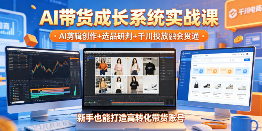 AI带货成长系统实战课,AI剪辑创作+选品研判+千川投放融会贯通,新手也能打造高转化带货账号(更新2026年)-鼎铸网