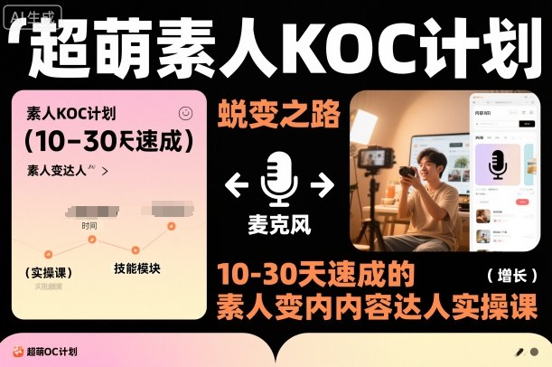 c76ac54f37e11c0659039982ca95fdde.jpeg 超萌素人KOC计划,10-30天速成的素人变内容达人实操课,适合想做短剧小说推文电商推广的素人入局